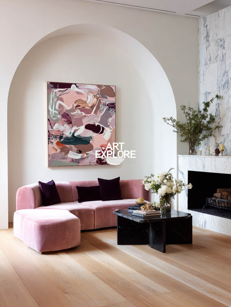 Textured Abstract Expressionist Art In Pink And Purple Tones