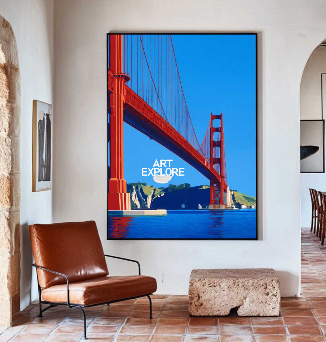 Golden Gate Bridge Pop Art Painting Red Blue Modern Wall Decor For Living Room