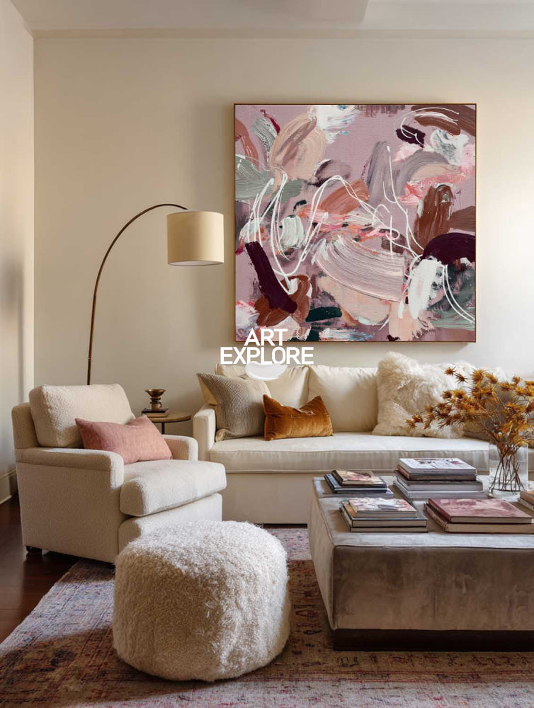 Modern Pink Abstract Painting With Textured Brushstrokes For Contemporary Home Decor