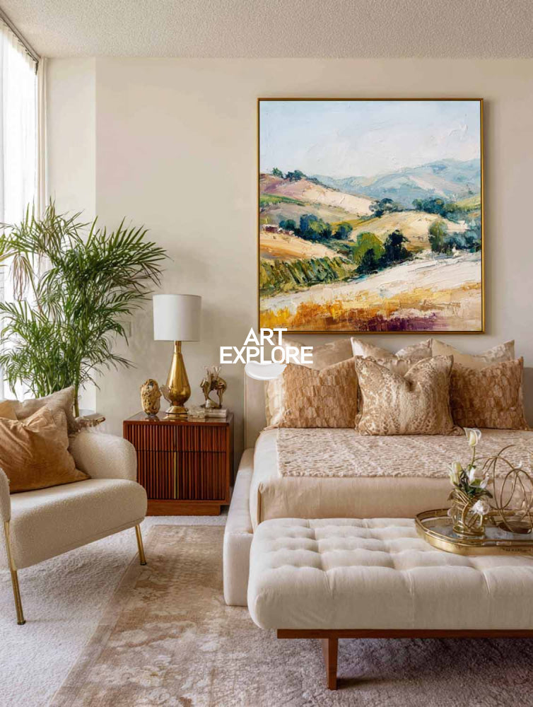 Abstract Hillside Artwork With Organic Shapes And Earthy Palette For Contemporary Interiors