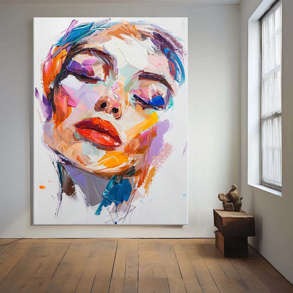 Abstract Women Face Acrylic Painting  Big Colorful Wall Decor Large Portrait Painting Living Room
