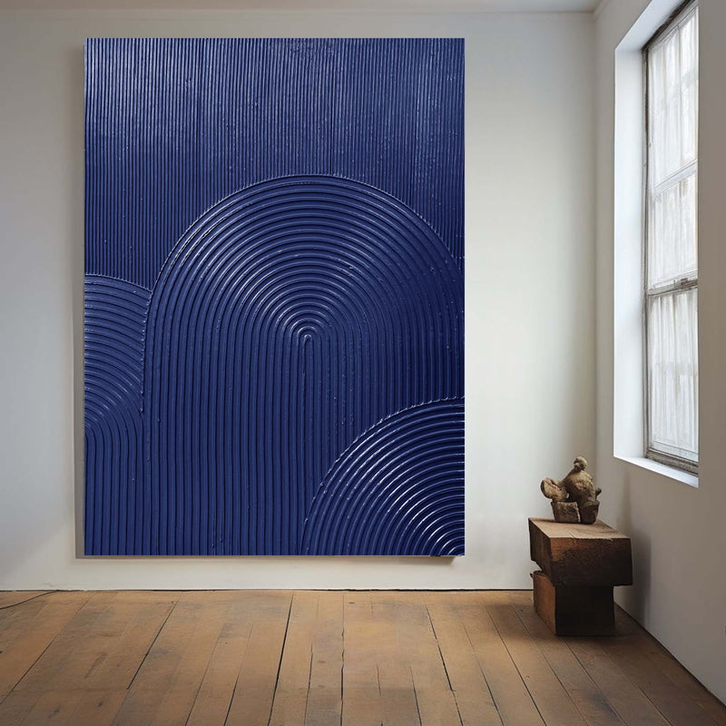 3D Blue Minimalist Wall Art Rich Textured Canvas Art Abstract Navy Artwork Acrylic Painting