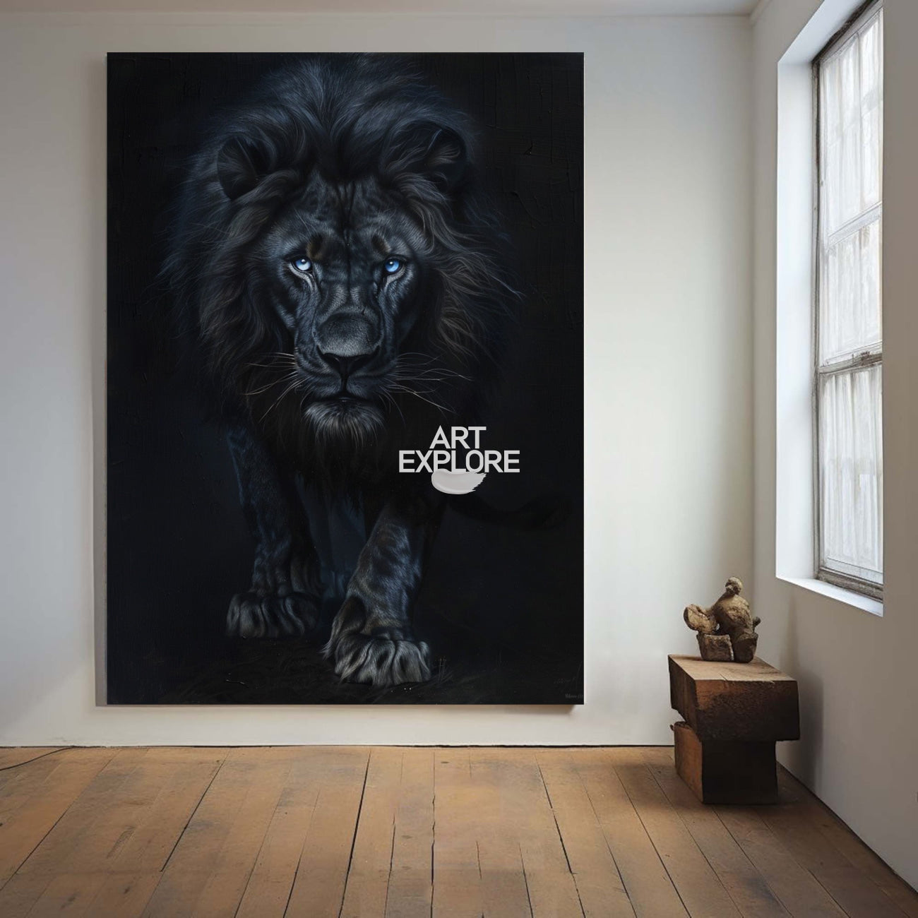 Large Lion Painting Black Lion King Wall Art Big Lion Oil Painting Handmade Animal Canvas Painting 