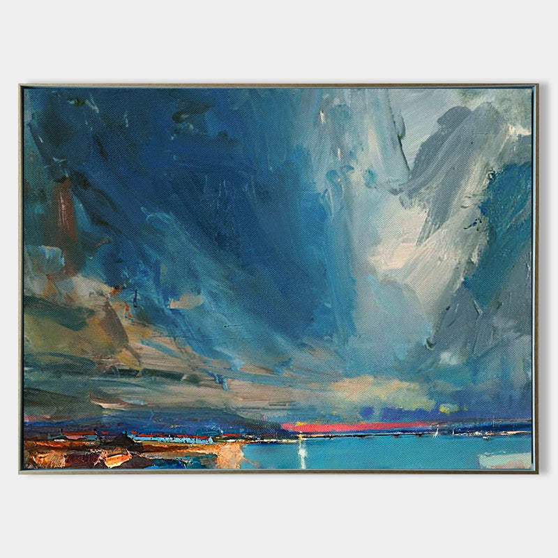 Vintage Seascape Paintings Large Dark Blue Abstract Coastal Canvas Acrylic Seascape Paintings Modern Landscape Wall Art Abstract Painting For Living Room