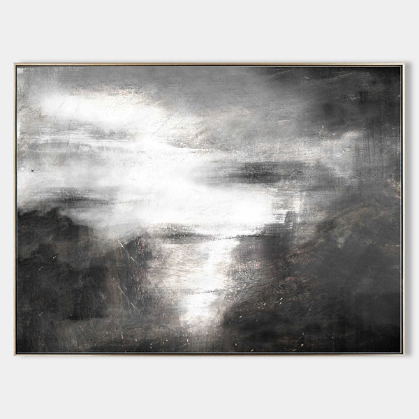 Large Black And White Abstract Coastal Canvas Acrylic Seascape Paintings Modern Landscape Wall Art Abstract Painting For Living Room