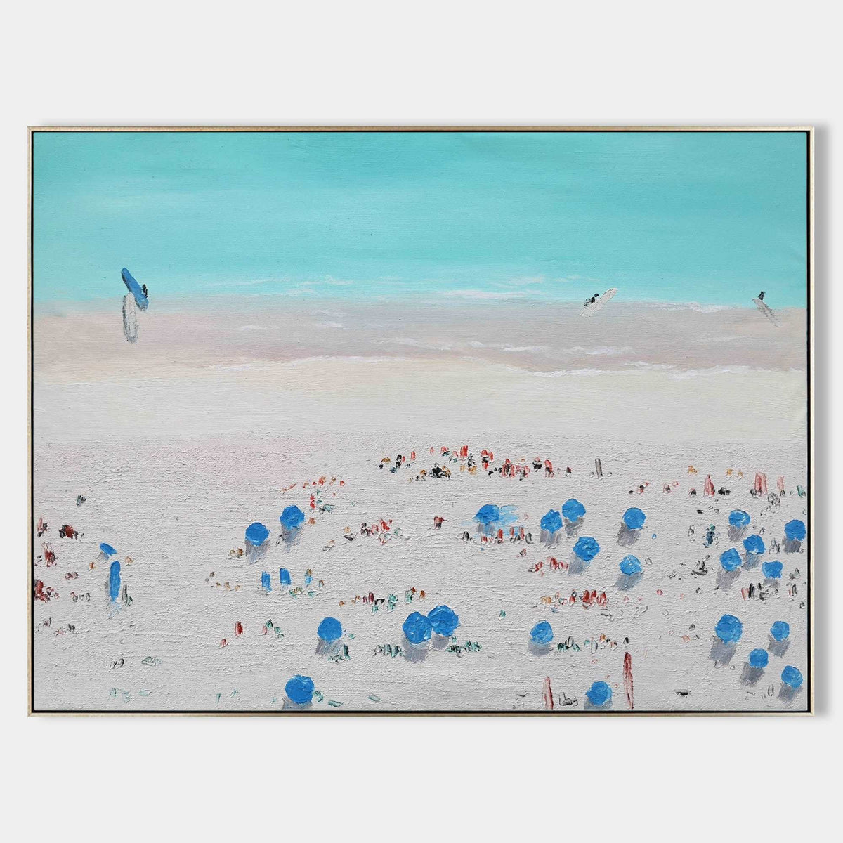 Extra Large Crowded Beach Canvas Art ocean oil painting modern coastal artwork for interior 