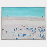 Extra Large Crowded Beach Canvas Art ocean oil painting modern coastal artwork for interior 