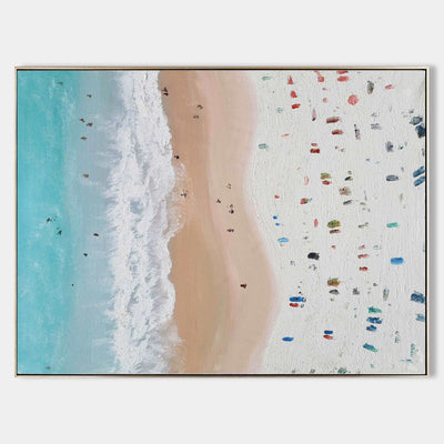 Extra Large Crowded Beach Canvas Art Large Abstract Coastal Acrylic Seascape Paintings Modern Landscape Wall Art Abstract Painting For Interior