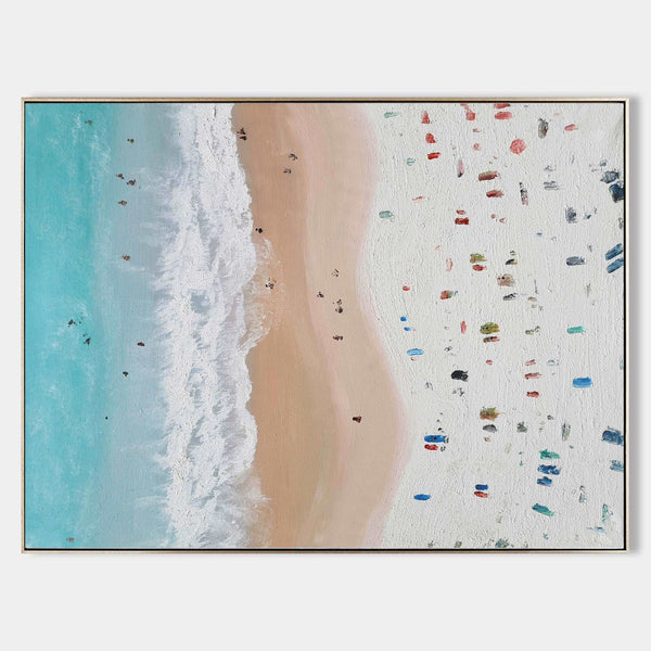 Extra Large Crowded Beach Canvas Art Large Abstract Coastal Acrylic Seascape Paintings Modern Landscape Wall Art Abstract Painting For Interior