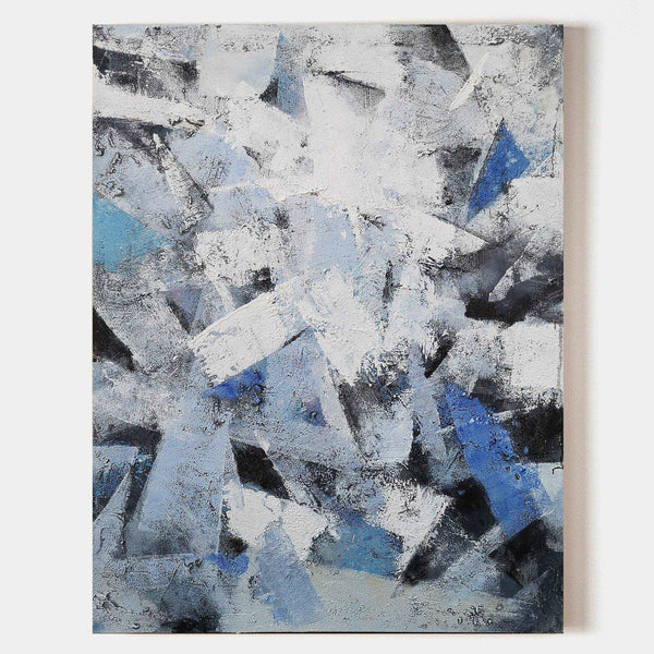 36 X48 Canvas Blue Grey Abstract Geometric Painting Palette Knife Abstract Painting On Canvas