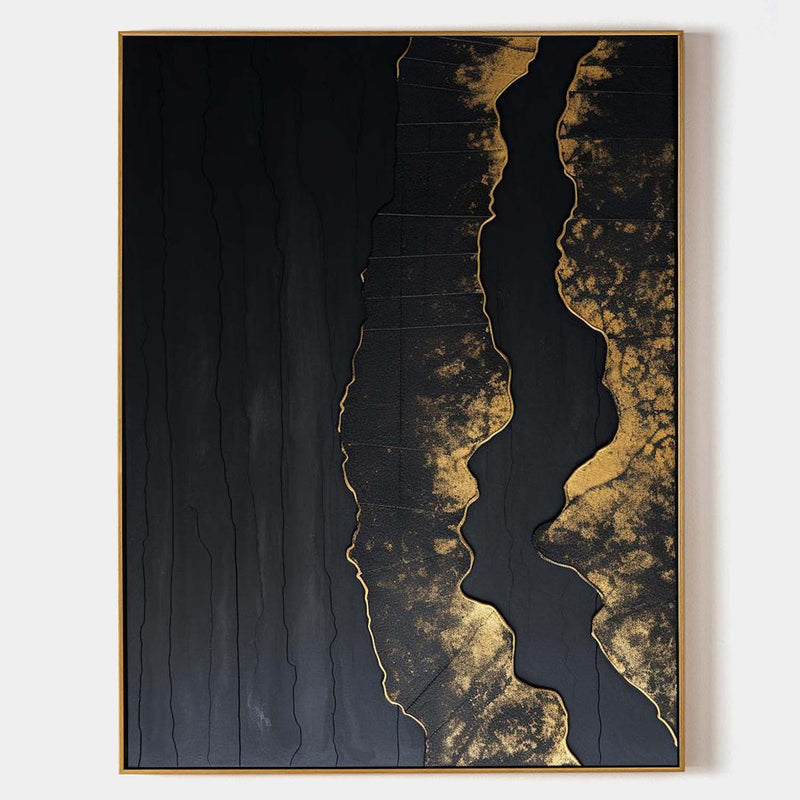 Modern Black Abstract Wall Art Extra Black Gold Large Canvas Large Oil Painting Modern Wall Decor Dining Room