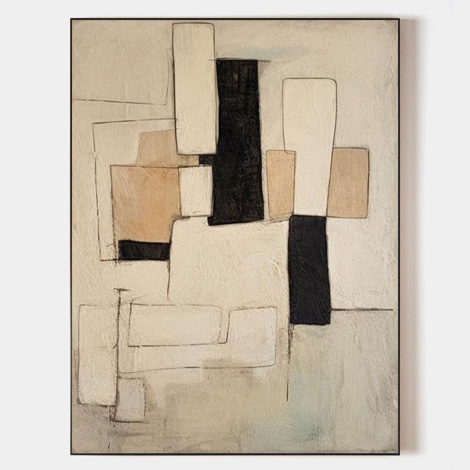 Modern Black And Beige Abstract Canvas Wall Art Earth Tone Minimalist ...