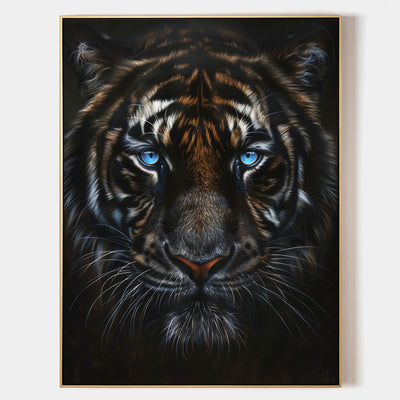Large Wild Tiger Oil Painting Black Tiger Artwork - Handmade Tiger Canvas Art for Wall Decor