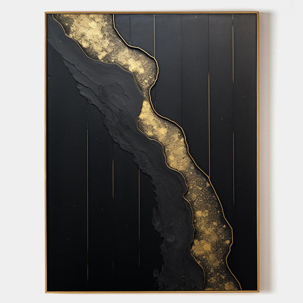 Abstract Black And Gold Painting Large Black Wall Art Abstract Wall Art For Living Room