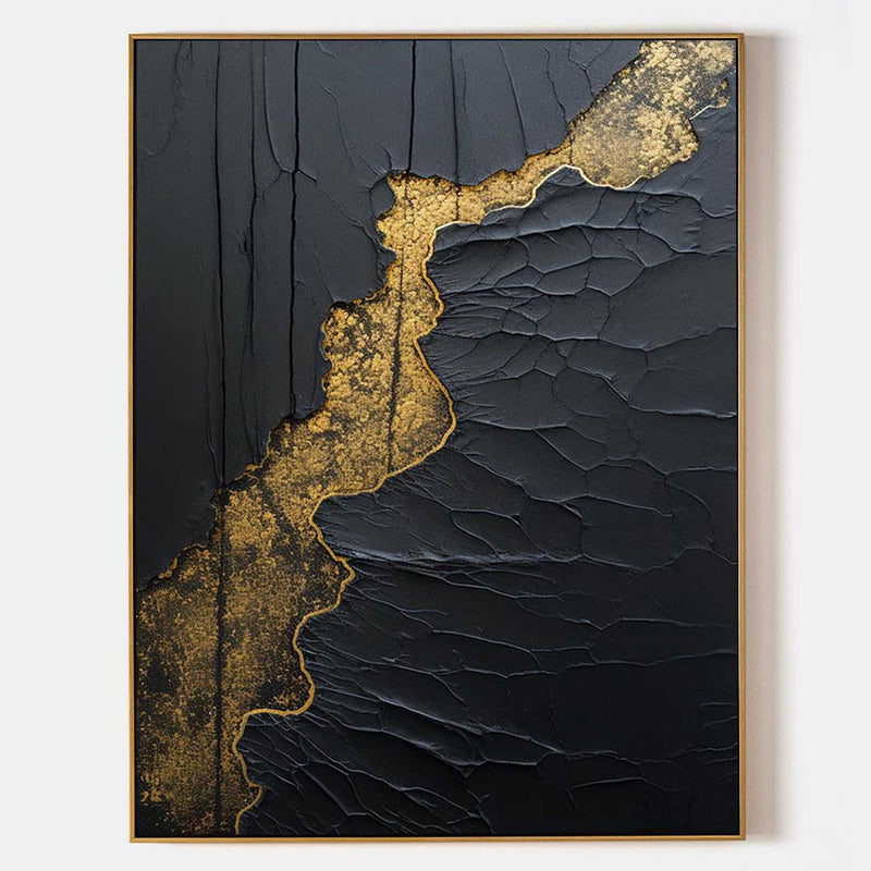 Black And Gold  Modern Art Black Texture Art Paintings For Wall Luxury Art Custom Artwork