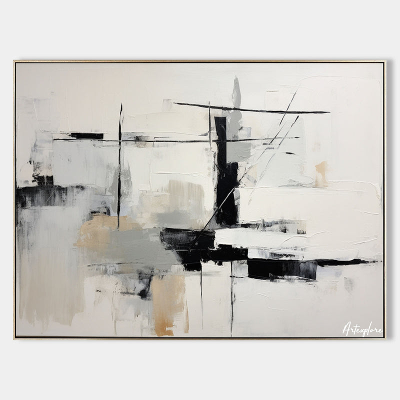 Black And White Abstract Art Minimalist Paintings Large Canvas Art Horizontal Acrylic Paintings