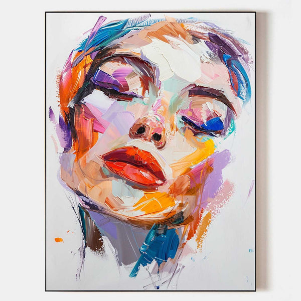 Abstract Women Face Acrylic Painting  Big Colorful Wall Decor Large Portrait Painting Living Room