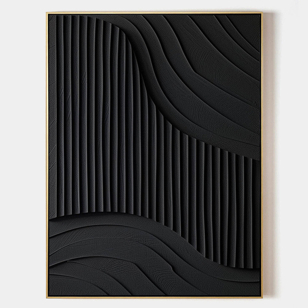 Black 3D Textured Painting Black  Large Plaster Wall Art  Black Minimalist Painting On Canvas
