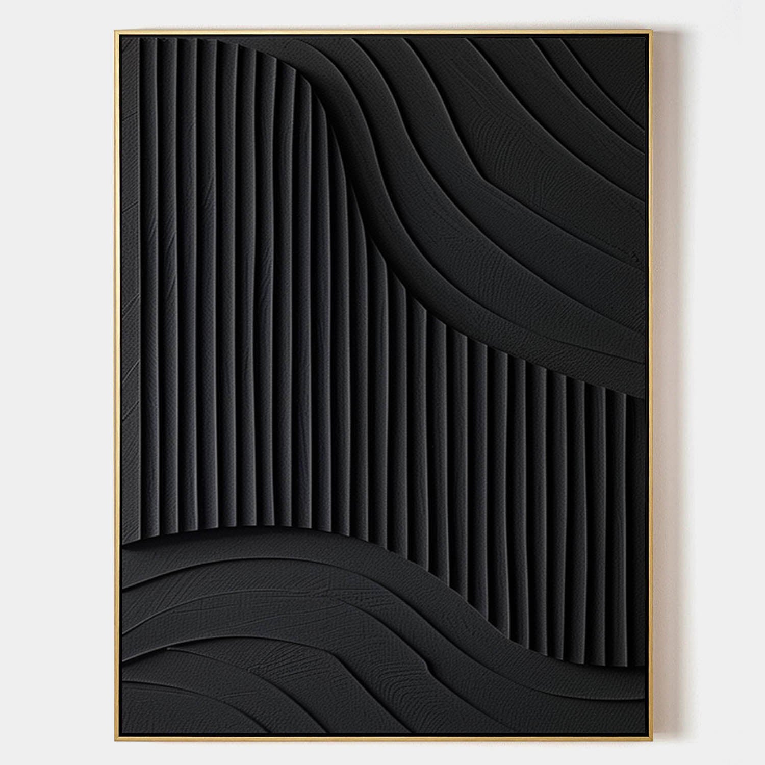 Black 3D Textured Painting Black  Large Plaster Wall Art  Black Minimalist Painting On Canvas