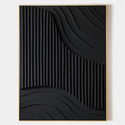 Black 3D Textured Painting Black  Large Plaster Wall Art  Black Minimalist Painting On Canvas