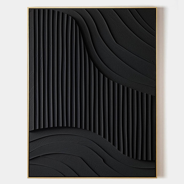 Black 3D Textured Painting Black  Large Plaster Wall Art  Black Minimalist Painting On Canvas