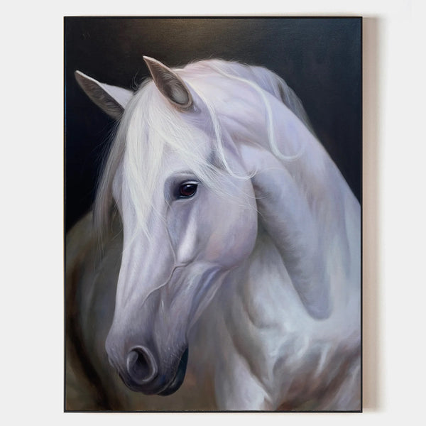 Modern White Horse Oil Painting Wild Horse Wall Art Black And White Steed Artworks