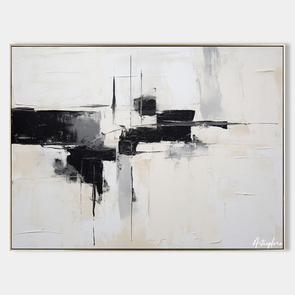 Large Black And White Abstract Art Minimalist Canvas Art Textured Horizontal Paintings