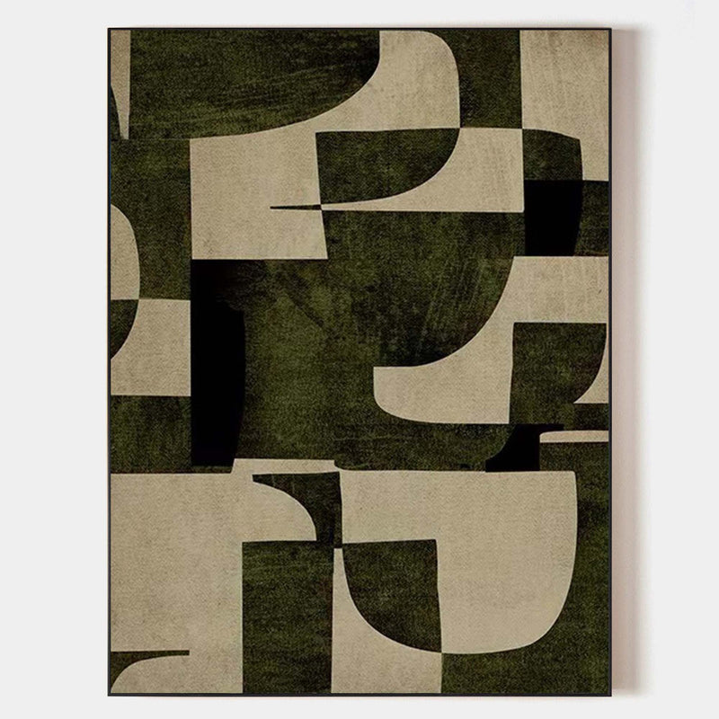 Wabi Sabi Wall Art Green Beige Textured Painting on Canvas Green Minimalist Wall Art For Sale