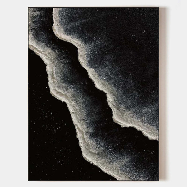 Black And White Wave Painting On Canvas Black Sea Wall Art Painting Plaster Textured Art Painting