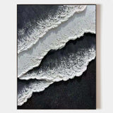 Black And White Plaster Painting Black Seashore Wall Art Painting Plaster Textured Art Painting