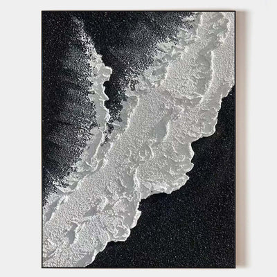 Black And White Plaster Painting Black Seashore Wall Art Painting Plaster Textured Art Painting