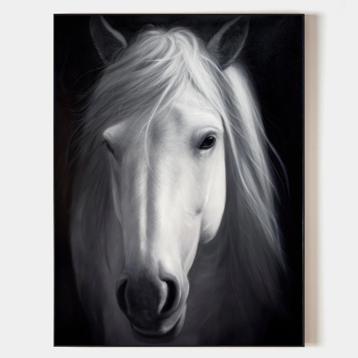 Large White Horse Painting Black and White Horse Canvas Wall Art Modern Horse Art For Sale