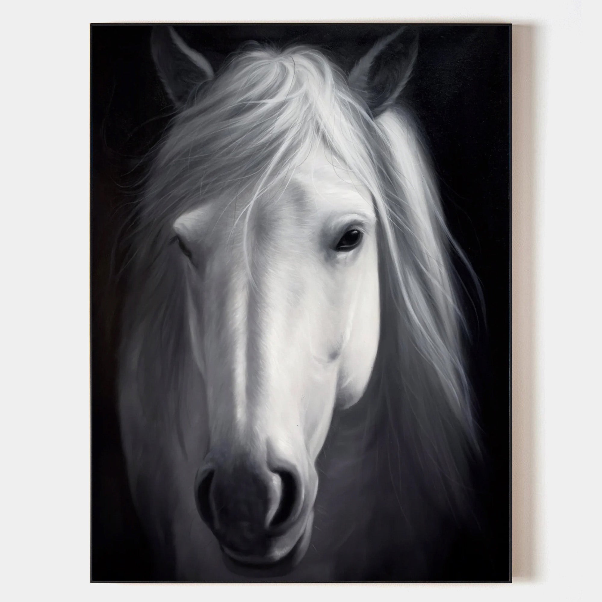 Large White Horse Painting Black and White Horse Canvas Wall Art Modern Horse Art For Sale