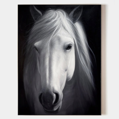 Large White Horse Painting Black and White Horse Canvas Wall Art Modern Horse Art For Sale