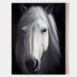 Large White Horse Painting Black and White Horse Canvas Wall Art Modern Horse Art For Sale