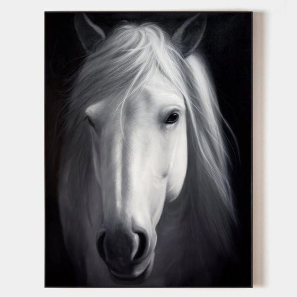 Large White Horse Painting Black and White Horse Canvas Wall Art Modern Horse Art For Sale