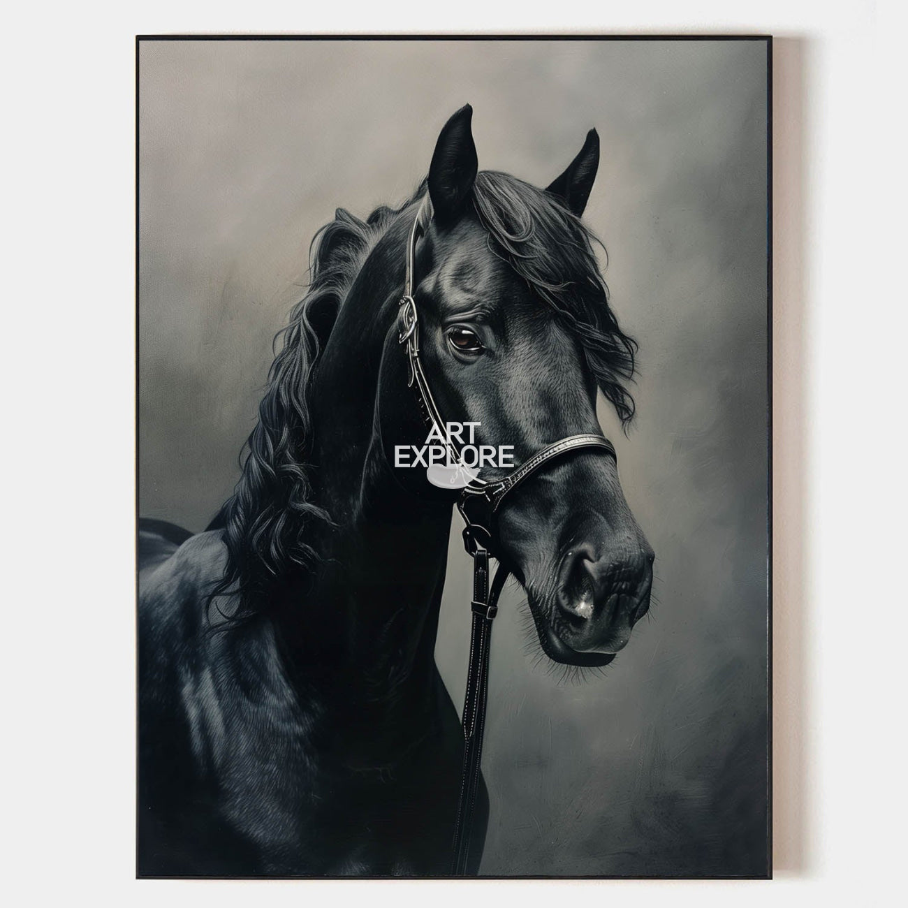 Large Black Horse Oil Painting Wild Horse Canvas Wall Art Black Steed Painting For Sale