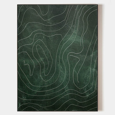 Modern Green Abstract Geometric Lines Decorative Painting Minimalist Green Wall Art Boho Abstract Wall Art Mid Century Decorations
