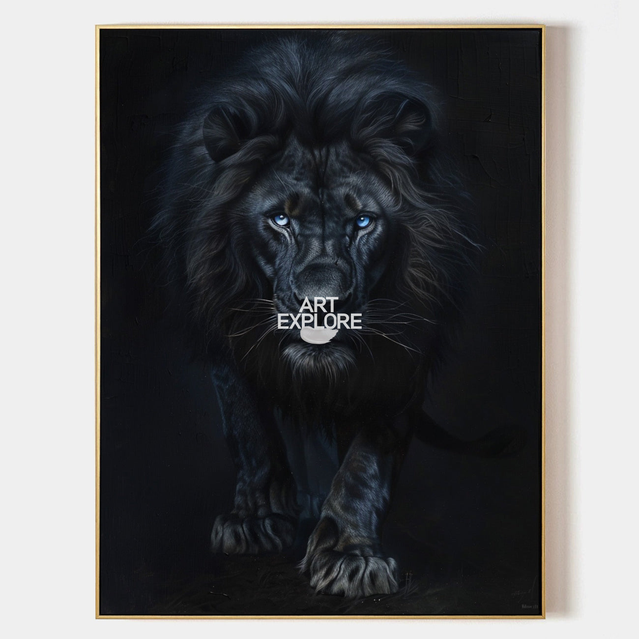 Large Lion Painting Black Lion King Wall Art Big Lion Oil Painting Handmade Animal Canvas Painting 