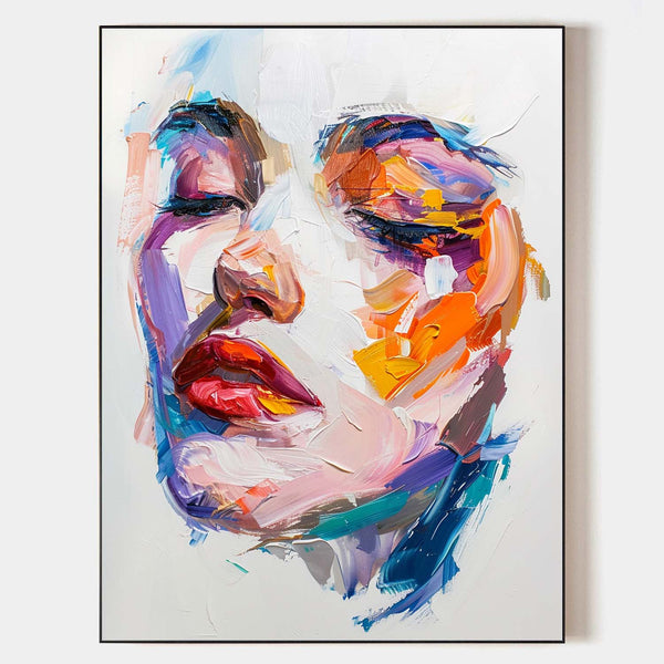 Modern Colorful Girl's Faces Wall Art  Knife Art Painting  Contemporary Home Decor For Sale