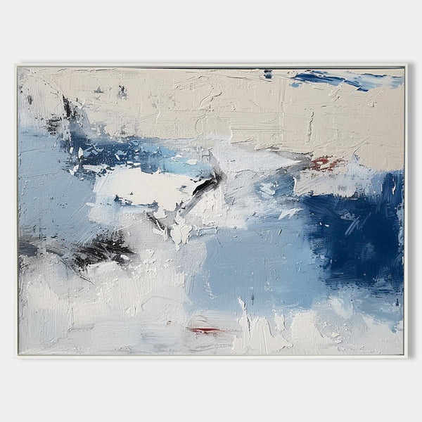 Modern Plaster Blue Textured Wall Art Large White Blue Minimalist Canvas Abstract Painting For Sale