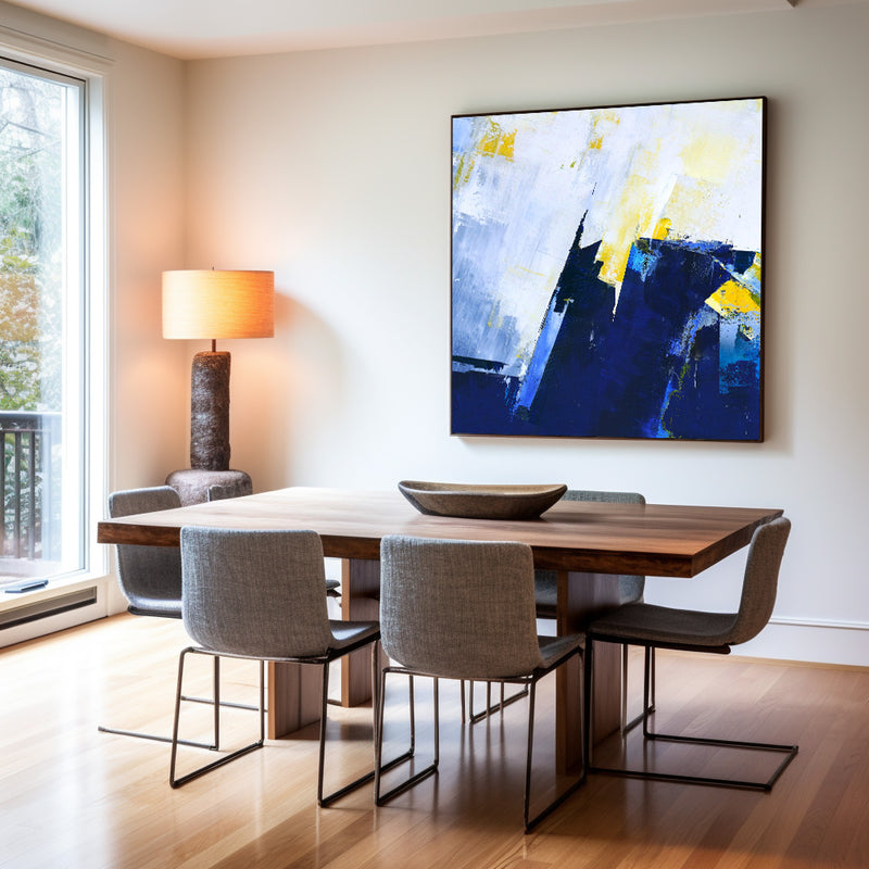Original Blue And Yellow Abstract Art Extra Large Abstract Squares  Canvas Painting