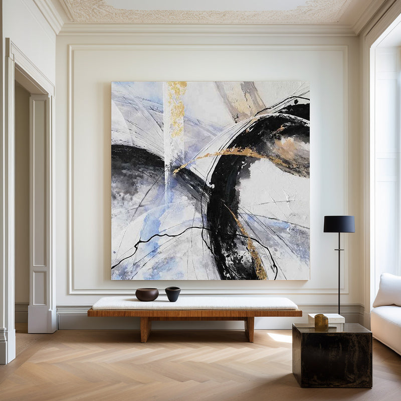 White Gold Abstract Art Large Modern Abstract Canvas Painting