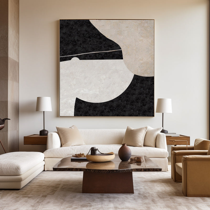 Large Minimalist Art Beige Canvas Wall Art Square Abstract Art