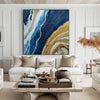 Gold And Blue Abstract Art Large Square Modern Canvas Art For Living Room 