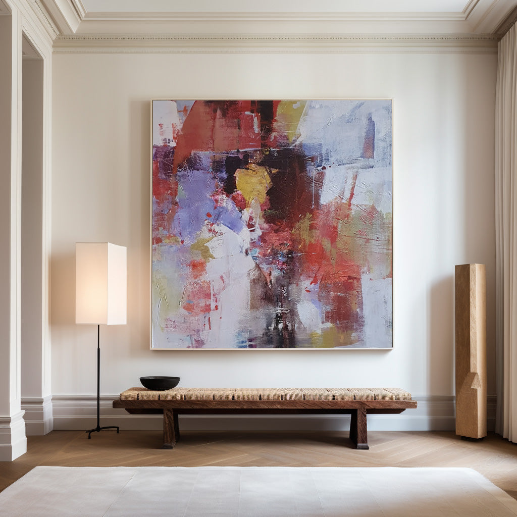 Red Abstract Canvas Art Red Square Wall Art Modern Red Painting Framed Canvas Painting 