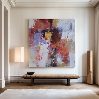 Red Abstract Canvas Art Red Square Wall Art Modern Red Painting Framed Canvas Painting 