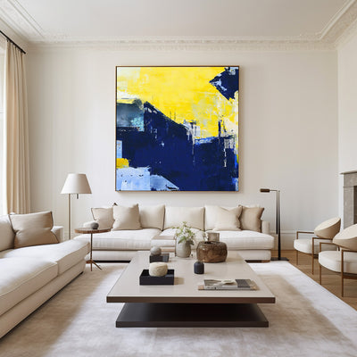 Orange Abstract Art Navy Blue Canvas Painting Custom Canvas Wall Art