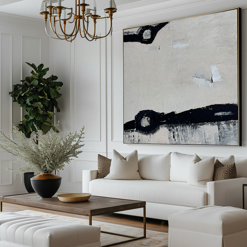 Modern Abstract Canvas Wall Art, Grey Minimalist Painting on Canvas, Acrylic Painting For Sale