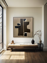 Wabi-sabi Abstract Wall Art Large Brown Abstract Canvas Art Khaki Acrylic Painting For Sale